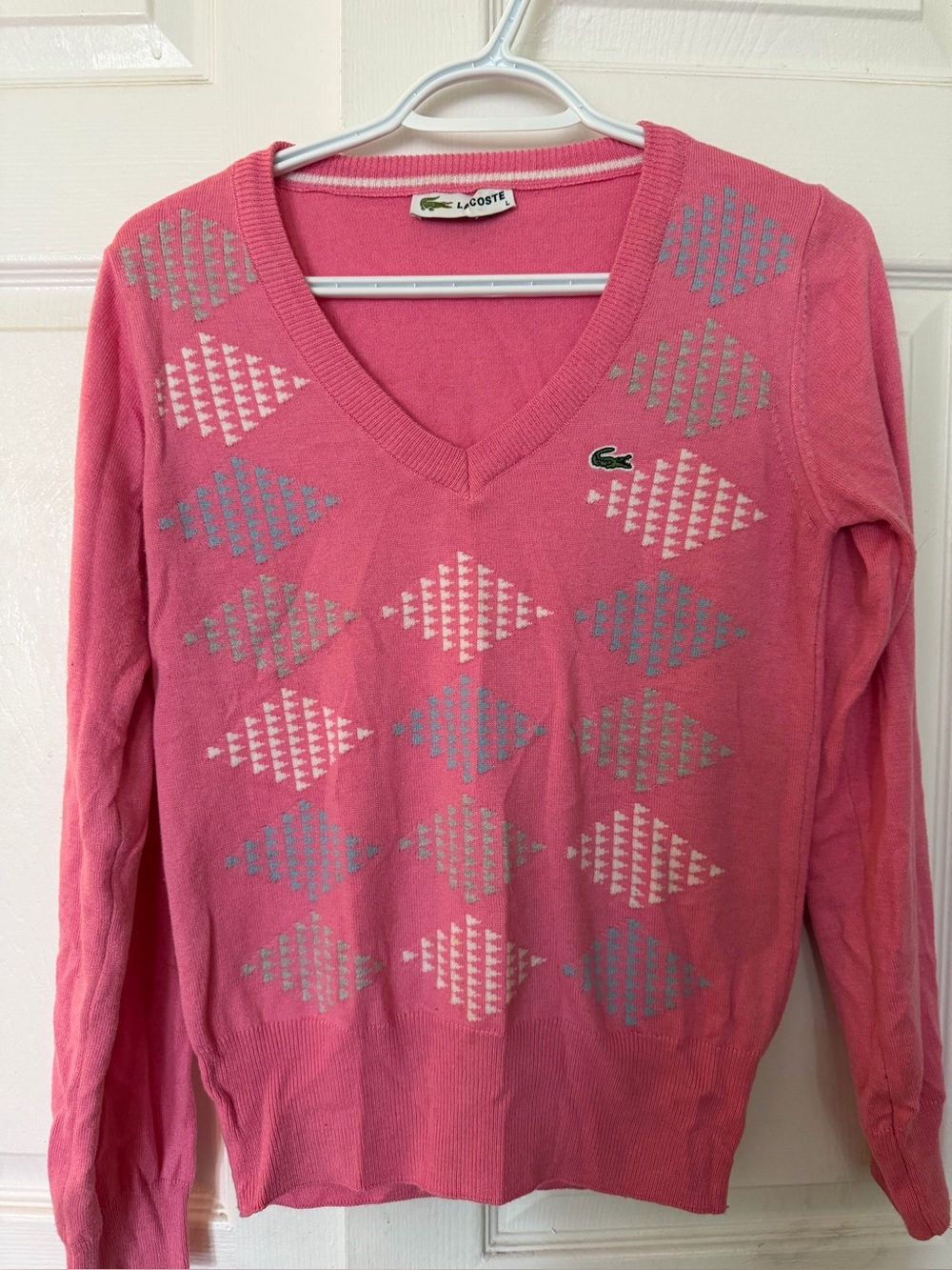 Lacoste Pink Crewneck Sweater with Signature Crocodile